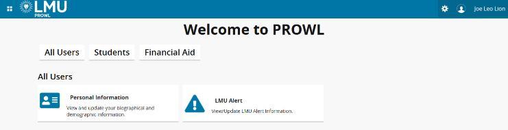 PROWL Landing Page for Students